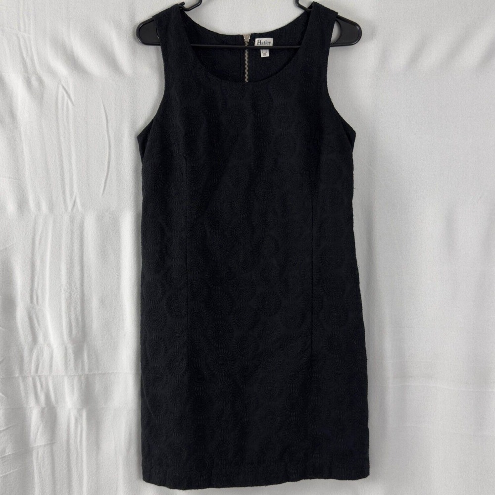 Hatley Size 6 Black Shift‎ Dress Sleeveless Zip Mini Textured Cotton Charm